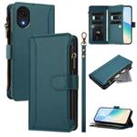 For Samsung Galaxy A04 Core / A03 Core Magnetic Closure 9 Card Slots Zipper Leather Case with Hand Strap(Dark Green)
