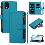For Samsung Galaxy A04 Core / A03 Core Magnetic Closure 9 Card Slots Zipper Leather Case with Hand Strap(Turquoise)