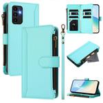 For Samsung Galaxy A13 5G / 4G / A04s Magnetic Closure 9 Card Slots Zipper Leather Case with Hand Strap(Mint Green)