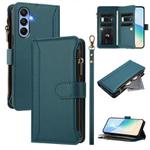 For Samsung Galaxy A15 5G / 4G Magnetic Closure 9 Card Slots Zipper Leather Case with Hand Strap(Dark Green)