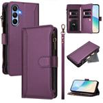 For Samsung Galaxy A15 5G / 4G Magnetic Closure 9 Card Slots Zipper Leather Case with Hand Strap(Purple)