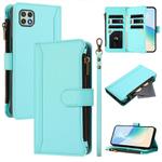 For Samsung Galaxy A22 5G / A22s / F42 Magnetic Closure 9 Card Slots Zipper Leather Case with Hand Strap(Mint Green)