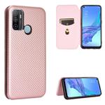 For OPPO A53 / A32 (2020) Carbon Fiber Texture Horizontal Flip TPU + PC + PU Leather Case with Card Slot & Lanyard(Pink)