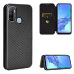For OPPO A53 / A32 (2020) Carbon Fiber Texture Horizontal Flip TPU + PC + PU Leather Case with Card Slot & Lanyard(Black)