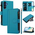 For Samsung Galaxy A26 5G Magnetic Closure 9 Card Slots Zipper Leather Case with Hand Strap(Turquoise)
