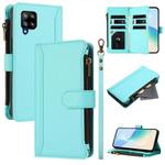 For Samsung Galaxy A42 5G / M42 5G Magnetic Closure 9 Card Slots Zipper Leather Case with Hand Strap(Mint Green)