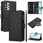 For Samsung Galaxy A52 5G / 4G / A52s Magnetic Closure 9 Card Slots Zipper Leather Case with Hand Strap(Black)