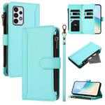 For Samsung Galaxy A52 5G / 4G / A52s Magnetic Closure 9 Card Slots Zipper Leather Case with Hand Strap(Mint Green)