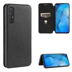 For OPPO Reno3 Pro Overseas Version (India / Southeast Asia) Carbon Fiber Texture Horizontal Flip TPU + PC + PU Leather Case with Card Slot & Lanyard(Black)