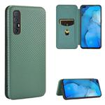 For OPPO Reno3 Pro Overseas Version (India / Southeast Asia) Carbon Fiber Texture Horizontal Flip TPU + PC + PU Leather Case with Card Slot & Lanyard(Green)