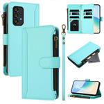 For Samsung Galaxy A53 5G Magnetic Closure 9 Card Slots Zipper Leather Case with Hand Strap(Mint Green)