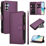 For Samsung Galaxy A54 5G Magnetic Closure 9 Card Slots Zipper Leather Case with Hand Strap(Purple)