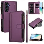 For Samsung Galaxy A55 5G Magnetic Closure 9 Card Slots Zipper Leather Case with Hand Strap(Purple)