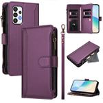 For Samsung Galaxy A72 5G / 4G Magnetic Closure 9 Card Slots Zipper Leather Case with Hand Strap(Purple)