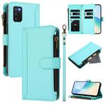 For Samsung Galaxy A03s 164mm Magnetic Closure 9 Card Slots Zipper Leather Case with Hand Strap(Mint Green)