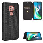 For Motorola Moto G9 / G9 Play Carbon Fiber Texture Horizontal Flip TPU + PC + PU Leather Case with Card Slot & Lanyard(Black)
