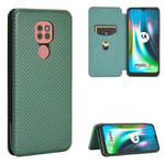 For Motorola Moto G9 / G9 Play Carbon Fiber Texture Horizontal Flip TPU + PC + PU Leather Case with Card Slot & Lanyard(Green)