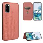 For Samsung Galaxy S20 FE 5G / 4G & S20 Lite Carbon Fiber Texture Horizontal Flip TPU + PC + PU Leather Case with Card Slot & Lanyard(Brown)