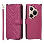 For Huawei Pura 80 Pro 5G / 80 Pro+ 5G Multifunctional 6-Card Slots Leather Phone Case with Wrist Strap(Rose Red)