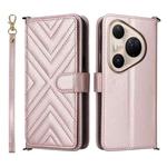 For Huawei Pura 80 Ultra 5G Multifunctional 6-Card Slots Leather Phone Case with Wrist Strap(Pink)