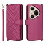 For Huawei Pura 80 Ultra 5G Multifunctional 6-Card Slots Leather Phone Case with Wrist Strap(Rose Red)