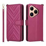 For Huawei Pura 80 5G Multifunctional 6-Card Slots Leather Phone Case with Wrist Strap(Rose Red)