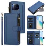 For T-Mobile REVVL 7 Pro 5G Magnetic Closure 9 Card Slots Zipper Leather Case with Hand Strap(Dark Blue)