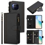 For T-Mobile REVVL 7 Pro 5G Magnetic Closure 9 Card Slots Zipper Leather Case with Hand Strap(Black)