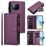 For T-Mobile REVVL 7 Pro 5G Magnetic Closure 9 Card Slots Zipper Leather Case with Hand Strap(Purple)