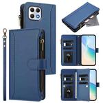 For T-Mobile REVVL 7 5G Magnetic Closure 9 Card Slots Zipper Leather Case with Hand Strap(Dark Blue)