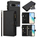 For Google Pixel 7 5G Magnetic Closure 9 Card Slots Zipper Leather Case with Hand Strap(Black)