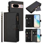 For Google Pixel 8a Magnetic Closure 9 Card Slots Zipper Leather Case with Hand Strap(Black)