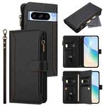 For Google Pixel 8 Pro Magnetic Closure 9 Card Slots Zipper Leather Case with Hand Strap(Black)