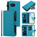 For Google Pixel 9a Magnetic Closure 9 Card Slots Zipper Leather Case with Hand Strap(Turquoise)