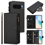 For Google Pixel 10 5G Global Magnetic Closure 9 Card Slots Zipper Leather Case with Hand Strap(Black)
