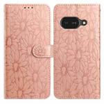 For Google Pixel 9a Daisy Embossed Leather Phone Case(Rose Gold)