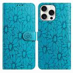 For iPhone 16 Pro Max Daisy Embossed Leather Phone Case(Blue)