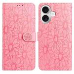 For iPhone 16 Daisy Embossed Leather Phone Case(Pink)