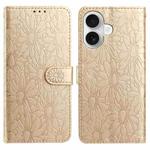 For iPhone 16 Daisy Embossed Leather Phone Case(Gold)