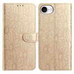 For iPhone 16e Daisy Embossed Leather Phone Case(Gold)