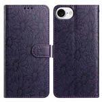 For iPhone 16e Daisy Embossed Leather Phone Case(Dark Purple)