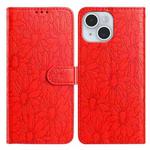 For iPhone 15 Plus Daisy Embossed Leather Phone Case(Red)