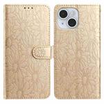 For iPhone 15 Plus Daisy Embossed Leather Phone Case(Gold)