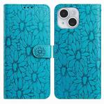 For iPhone 15 Plus Daisy Embossed Leather Phone Case(Blue)