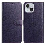 For iPhone 15 Plus Daisy Embossed Leather Phone Case(Dark Purple)
