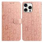 For iPhone 14 Pro Max Daisy Embossed Leather Phone Case(Rose Gold)