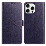 For iPhone 14 Pro Max Daisy Embossed Leather Phone Case(Dark Purple)