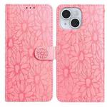 For iPhone 14 Daisy Embossed Leather Phone Case(Pink)