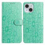 For iPhone 14 Daisy Embossed Leather Phone Case(Green)