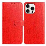 For iPhone 13 Pro Daisy Embossed Leather Phone Case(Red)